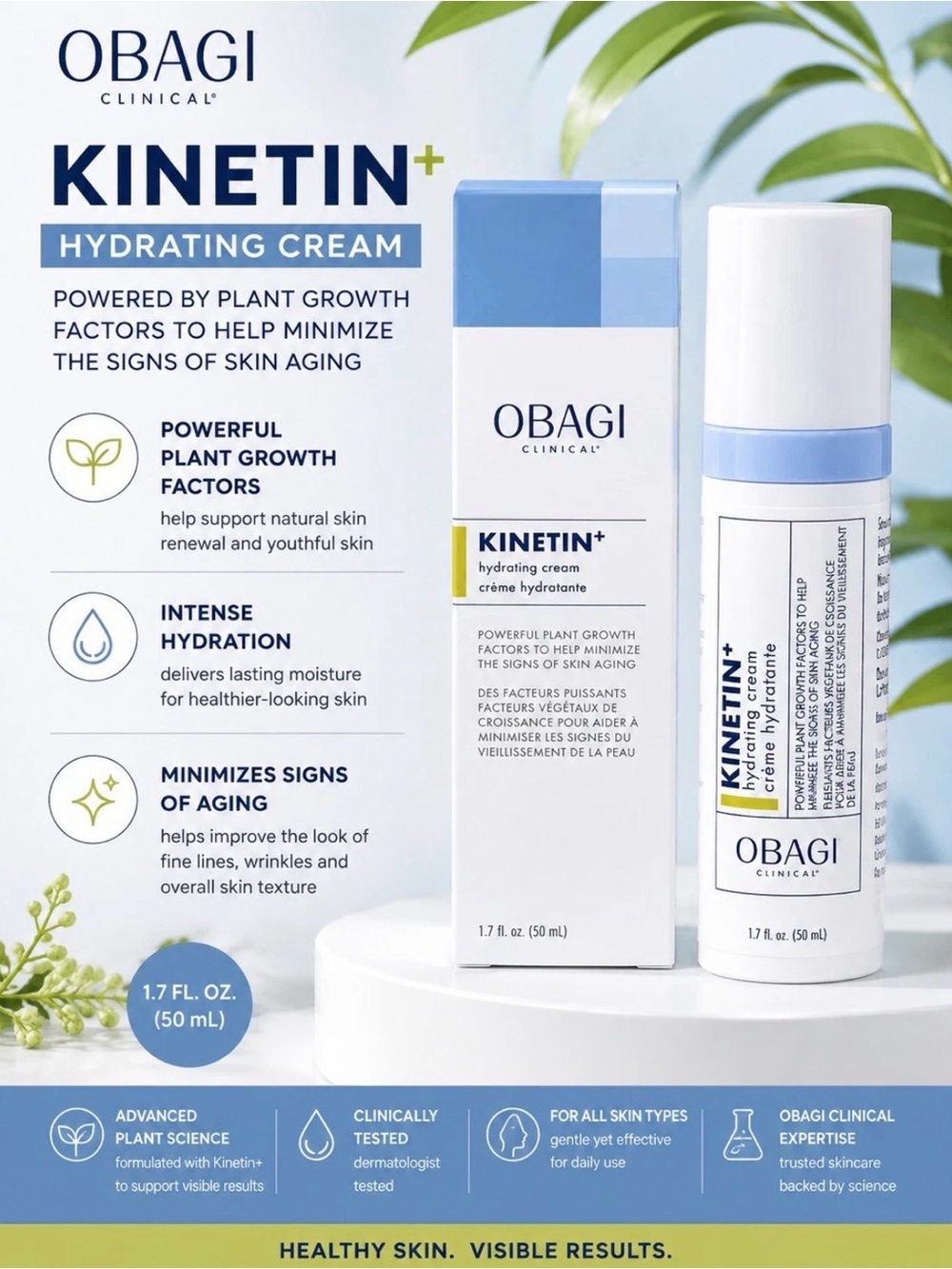 Obagi Clinical Kinetin+ Hydrating Cream Anti-Aging Face Moisturizer NIB